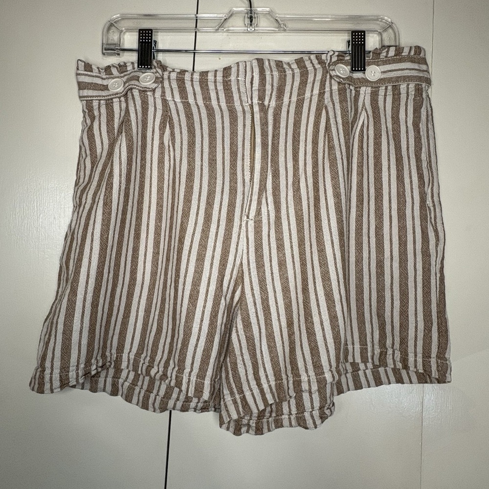 Women's Definition by D Jeans Linen Rayon Khaki Stripe Shorts Size Large